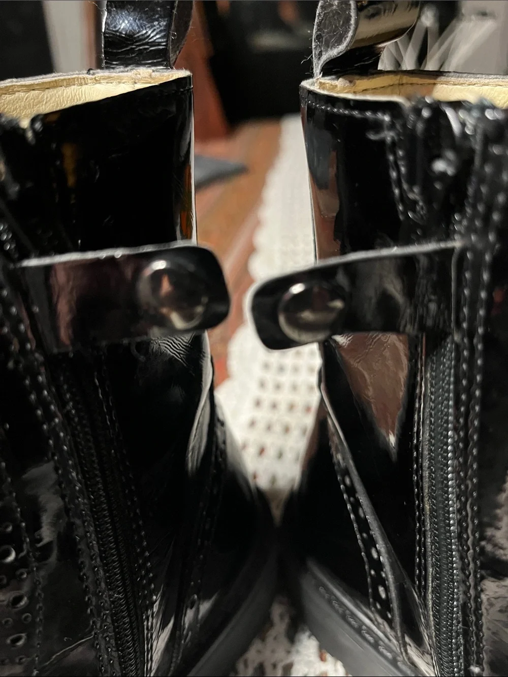 Naturino patent leather Glossy Black Lace-Up Combat Boots inside zippers